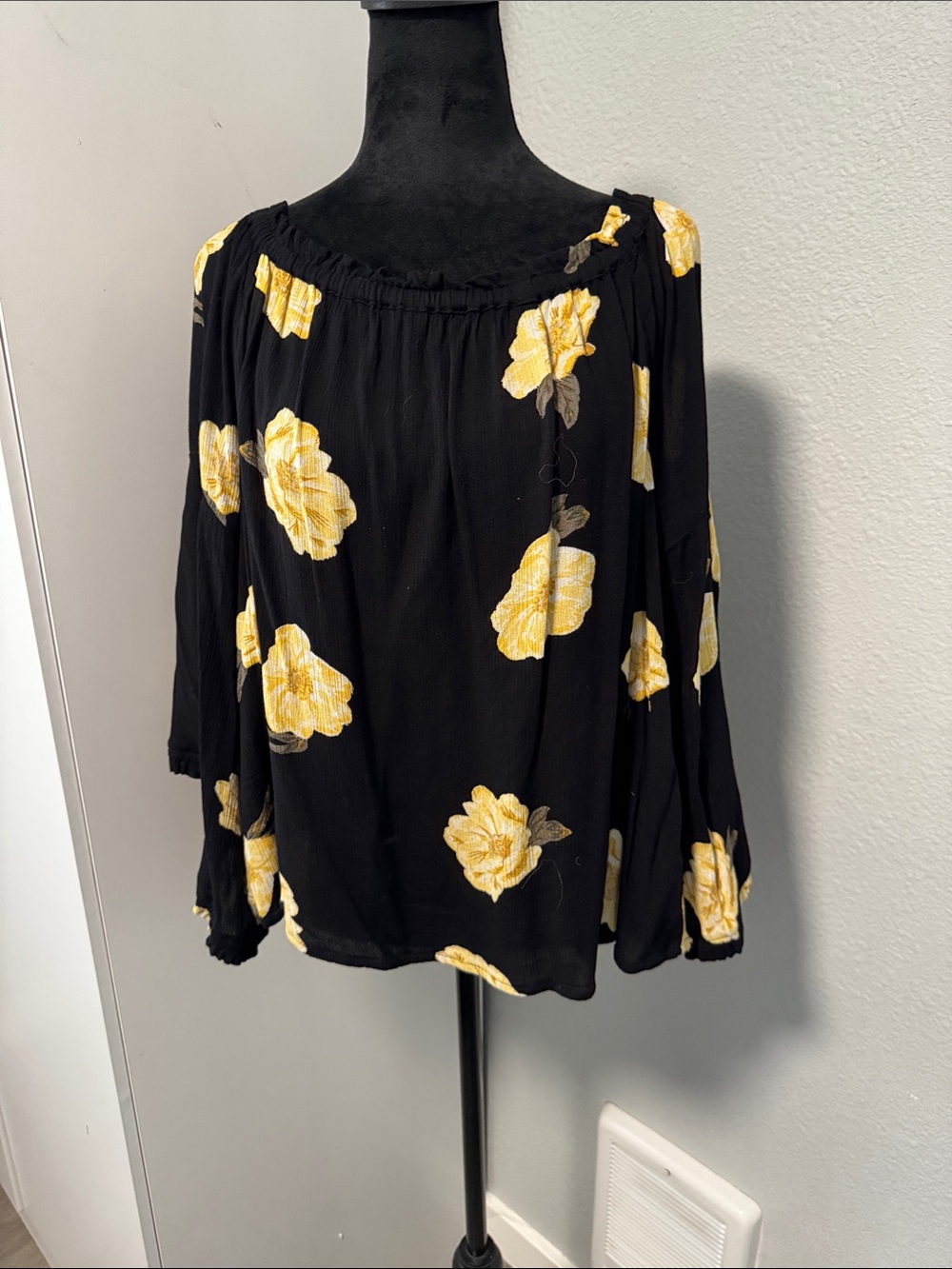 Maurices Black Tunic with Yellow Floral Accents